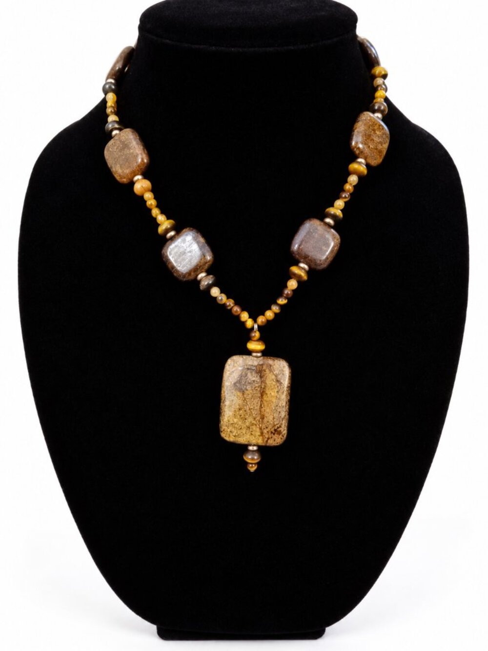 Bronzite and Tiger Eye Stone Necklace 18 Inches